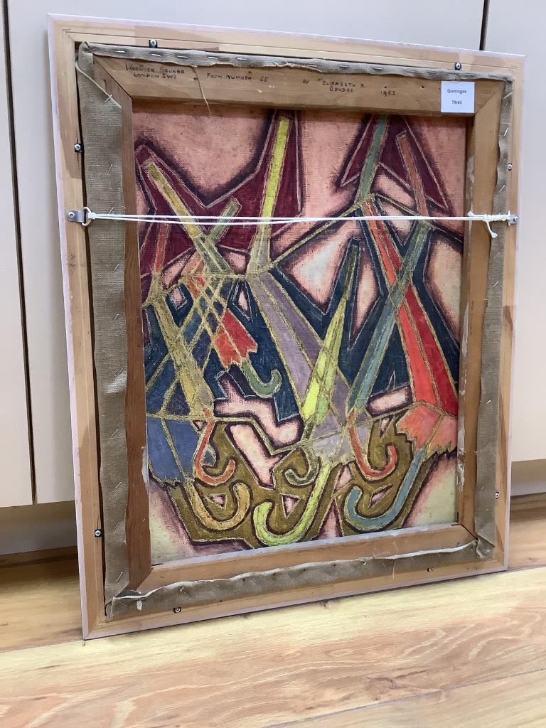 Elizabeth Goudge (1923-2020), oil on canvas, Warwick Square, an abstract verso, 55 x 45cm